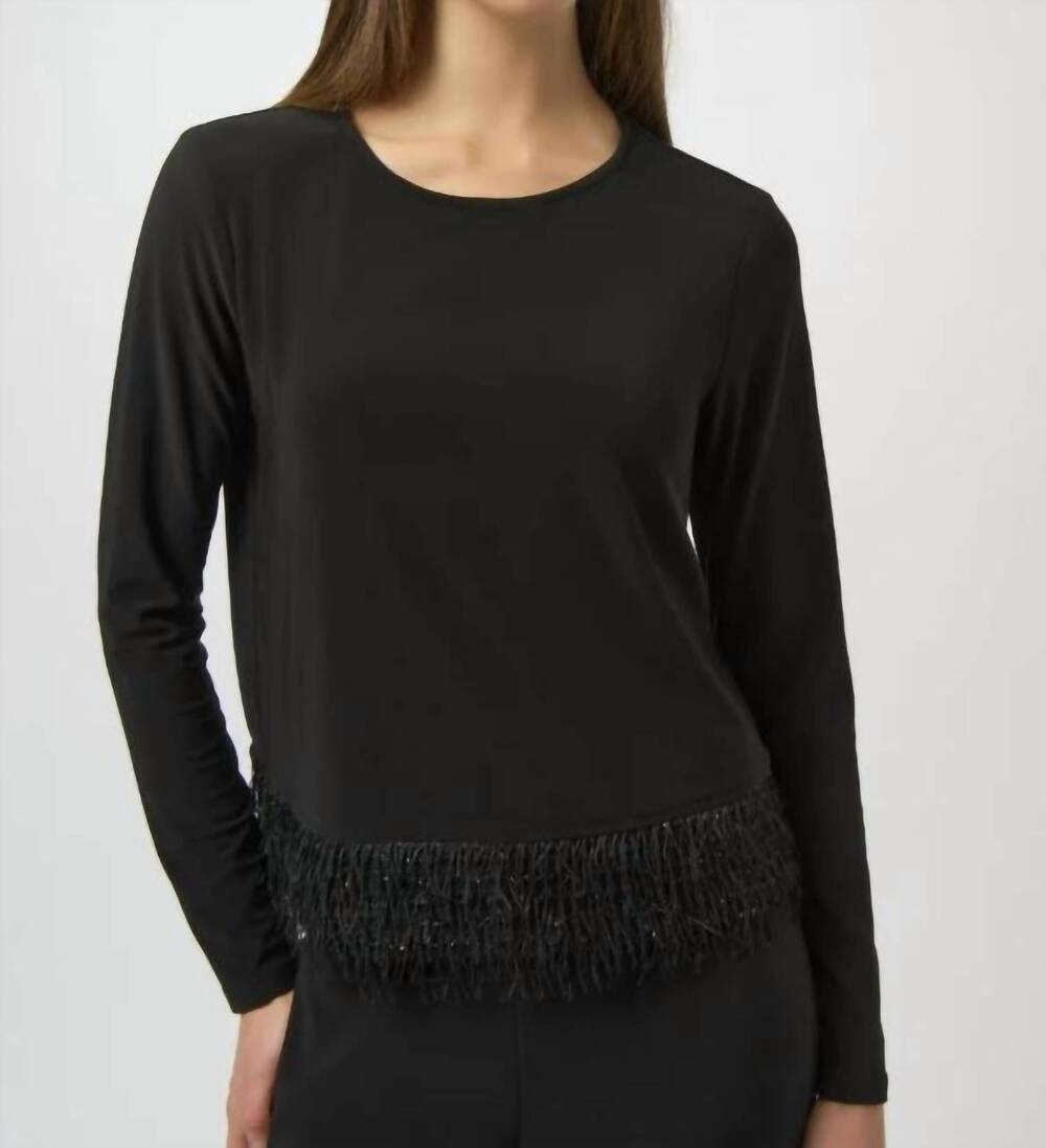 NEW JOSEPH RIBKOFF novelty fringe hem top in black